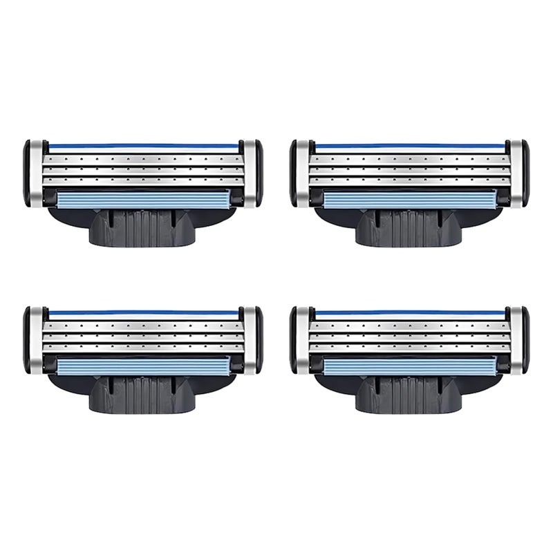 4 Pack Razor Blades, Turbo Blades Refill, Menâ€™s 3-Layer Universal Shaver Blades, Double Lubrication Strip, Ideal for Precision Shaving, Father Boyfriend Gift